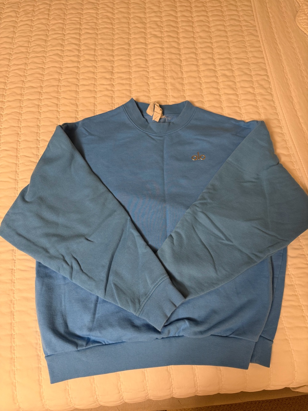 ALO Yoga Blue Crewneck Sweatshirt with Gold Logo